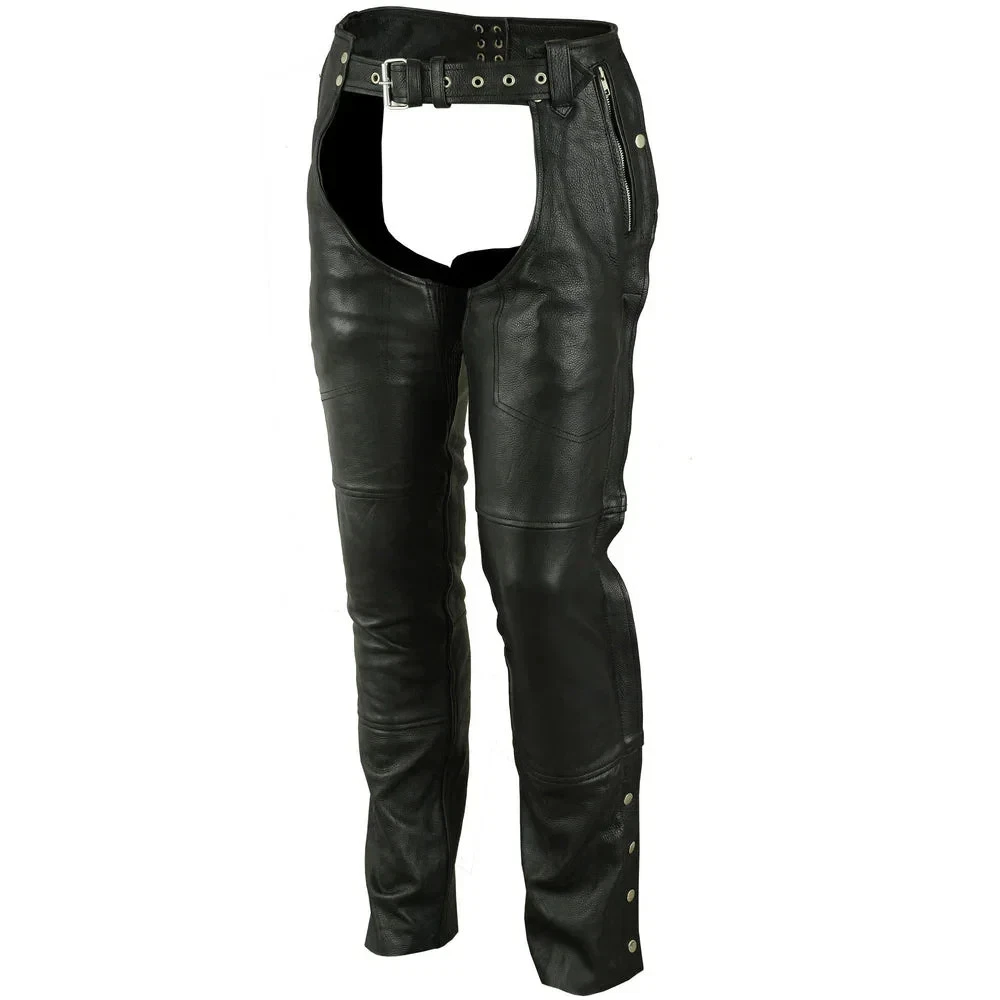 Gladiator Raid Men’s Premium Milled Cowhide Leather Motorcycle Chaps with Removable Thermal Liner & Deep Storage Pockets